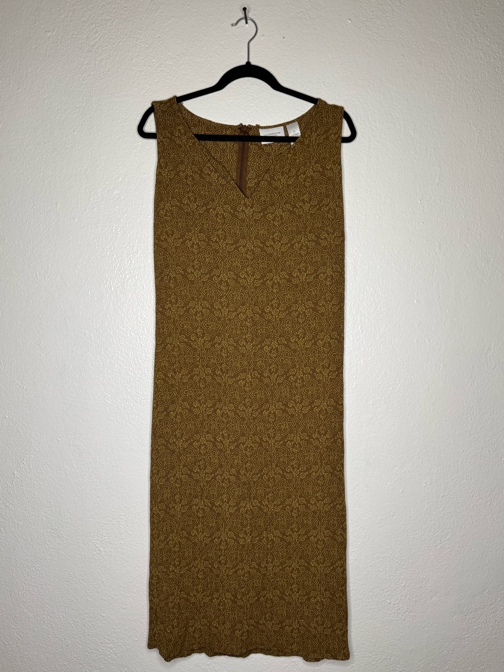 Liz Claiborne Vintage Sleeveless V-neck Midi Summer Brown Gold Shift Dress 1X